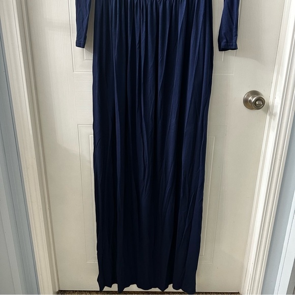 Stretchy Navy Off Shoulder Long Sleeve Maxi Dress Maternity Friendly Size L - Picture 3 of 10
